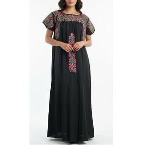 El Interior La Sirena San Antonino Embroidered Dress S Maxi Folk Art Mexican